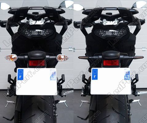 Before and after comparison following a switch to Sequential LED Indicators for Aprilia SR Motard 125