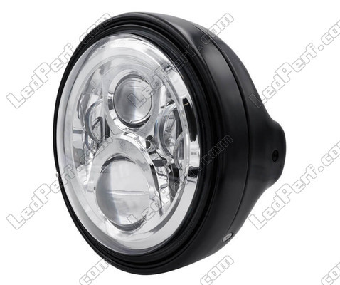 Example of round black headlight with chrome LED optic for Buell X1 Lightning