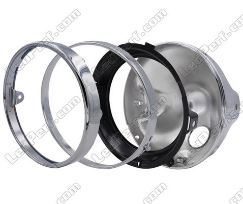 Round and chrome headlight for 7 inch full LED optics of Moto-Guzzi V11 Sport Ballabio, parts assembly