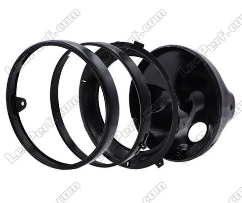Black round headlight for 7 inch full LED optics of Yamaha YBR 125 (2010 - 2013), parts assembly