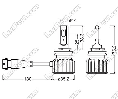 Dimensions of H8 LED Bulbs Osram LEDriving Bright - 64211DWBRT-2HFB