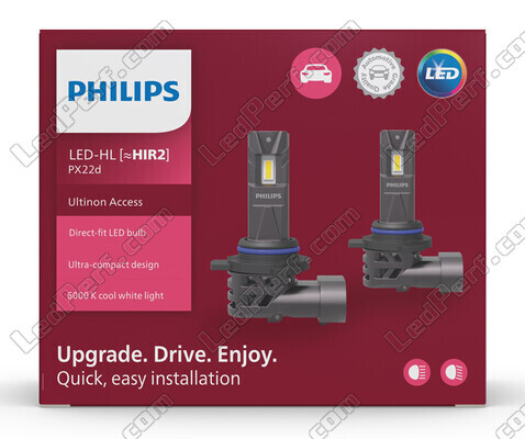 Philips Ultinon Access LED Car Headlight Bulb (HIR2), Ultra-Compact direct-fit, 80%, 6.000K, Set of 2