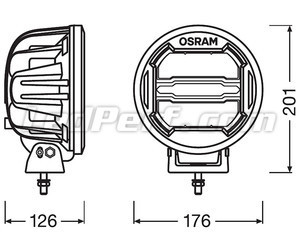 Schematic of the Osram LEDriving® ROUND MX180-CB additional LED spotlight Dimensions