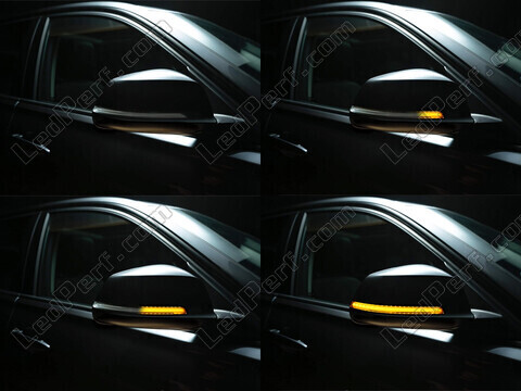 Different stages of the scrolling light of Osram LEDriving® dynamic turn signals for BMW 4 Series (F32) side mirrors
