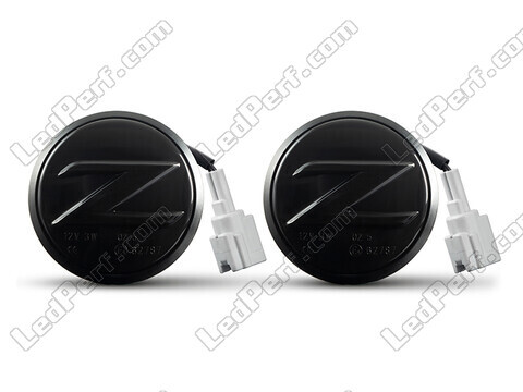 Front view of the dynamic LED side indicators for Nissan 370Z - Smoked Black Color