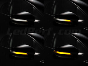 Different stages of the scrolling light of Osram LEDriving® dynamic turn signals for Volkswagen Golf 6 side mirrors