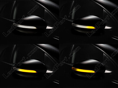 Different stages of the scrolling light of Osram LEDriving® dynamic turn signals for Volkswagen Golf 6 side mirrors