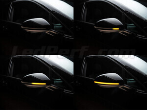 Different stages of the scrolling light of Osram LEDriving® dynamic turn signals for Volkswagen Golf 8 side mirrors